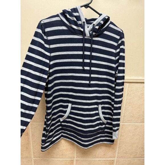 Talbots Striped Pullover Hoodie. Navy & Gray. Cotton. Womens. Sz L. MINOR FLAW. - Picture 5 of 16